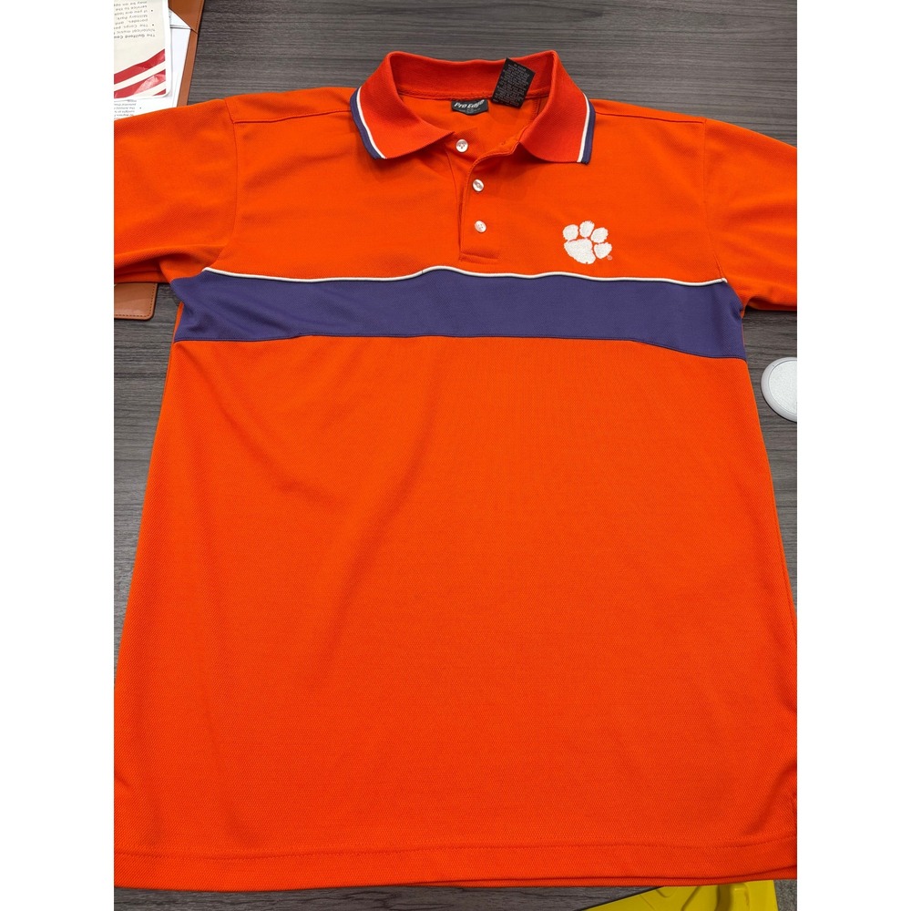 Clemson Tigers Polo Shirt Mens Medium Orange‎ Pro Edge Embroidered Logo